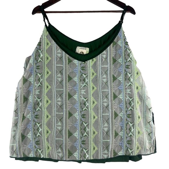 Anthropologie Tiny Double Layered Green Geometric Tank Top - Picture 2 of 9